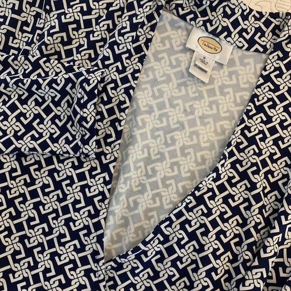 Talbots Tops - Talbots Faux Wrap 3/4 Sleeve Navy Chain Shirt Print Small Stretch Minimalist